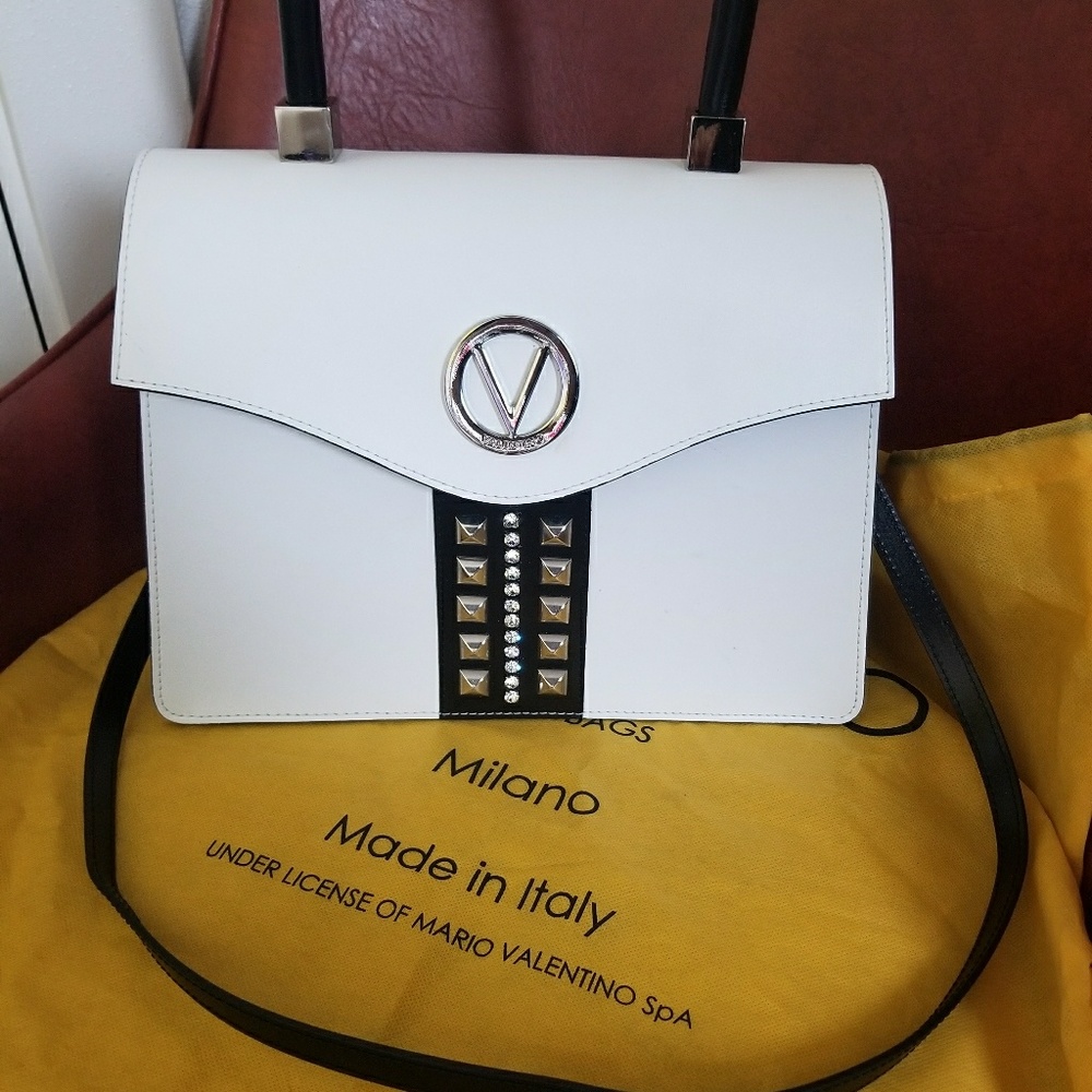 Valentino White Studded Leather Satchel/Crossbody